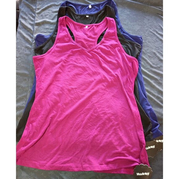 Huukeay Tops - Huukeay 3 Women’s Racerback V-Neck Lightweight Tank Tops Size L Pink Black Blue